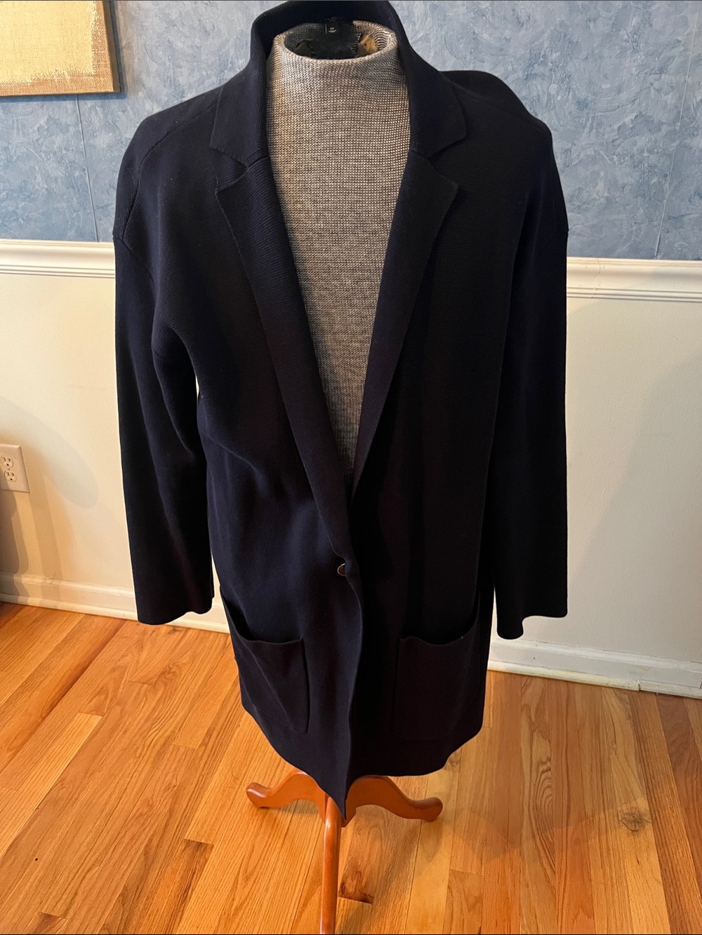 Talbots Navy Button Front Lightweight Knit Blazer Jacket